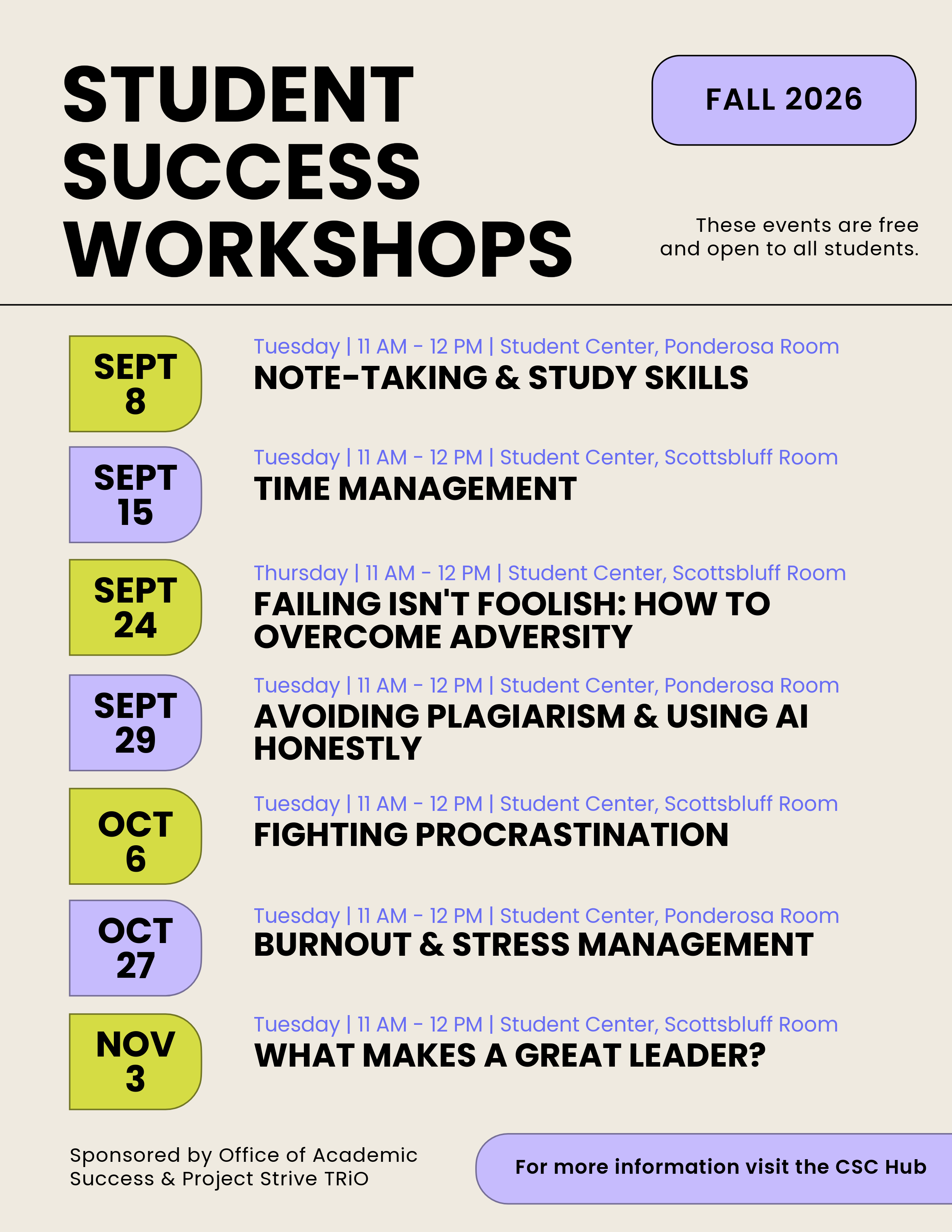 Fall 2026 Workshop Flyer. Details are included below.